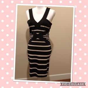Kardashian white and black striped dress